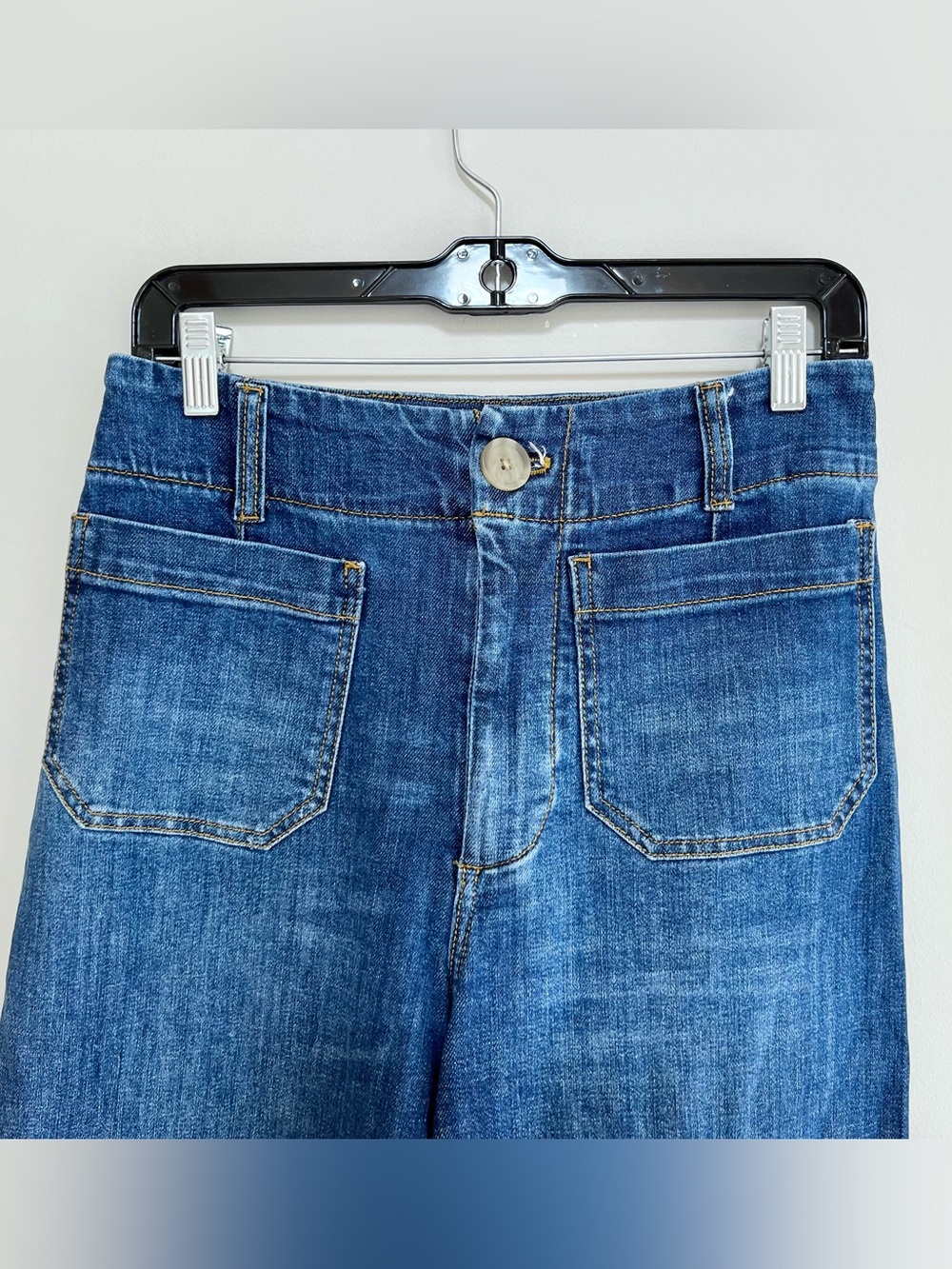 Maeve Anthropologie Colette High-Rise Wide-Leg Cropped Blue Jeans Pockets, sz 27 - Picture 5 of 13